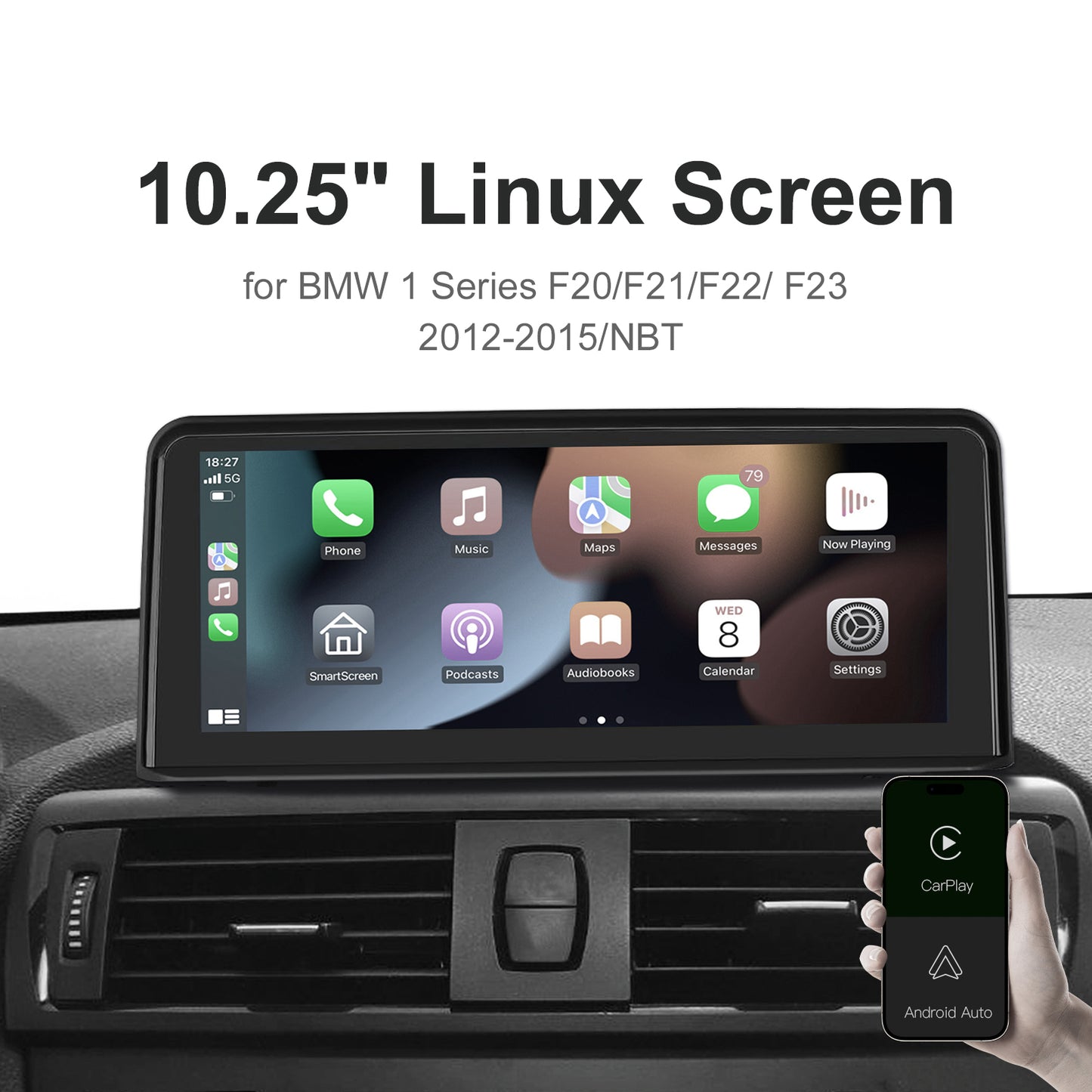10,25 Zoll kabelloser CarPlay Android Auto Linux Multimedia-Bildschirm, kompatibel mit BMW 1er F20~F23 (2012-2015)
