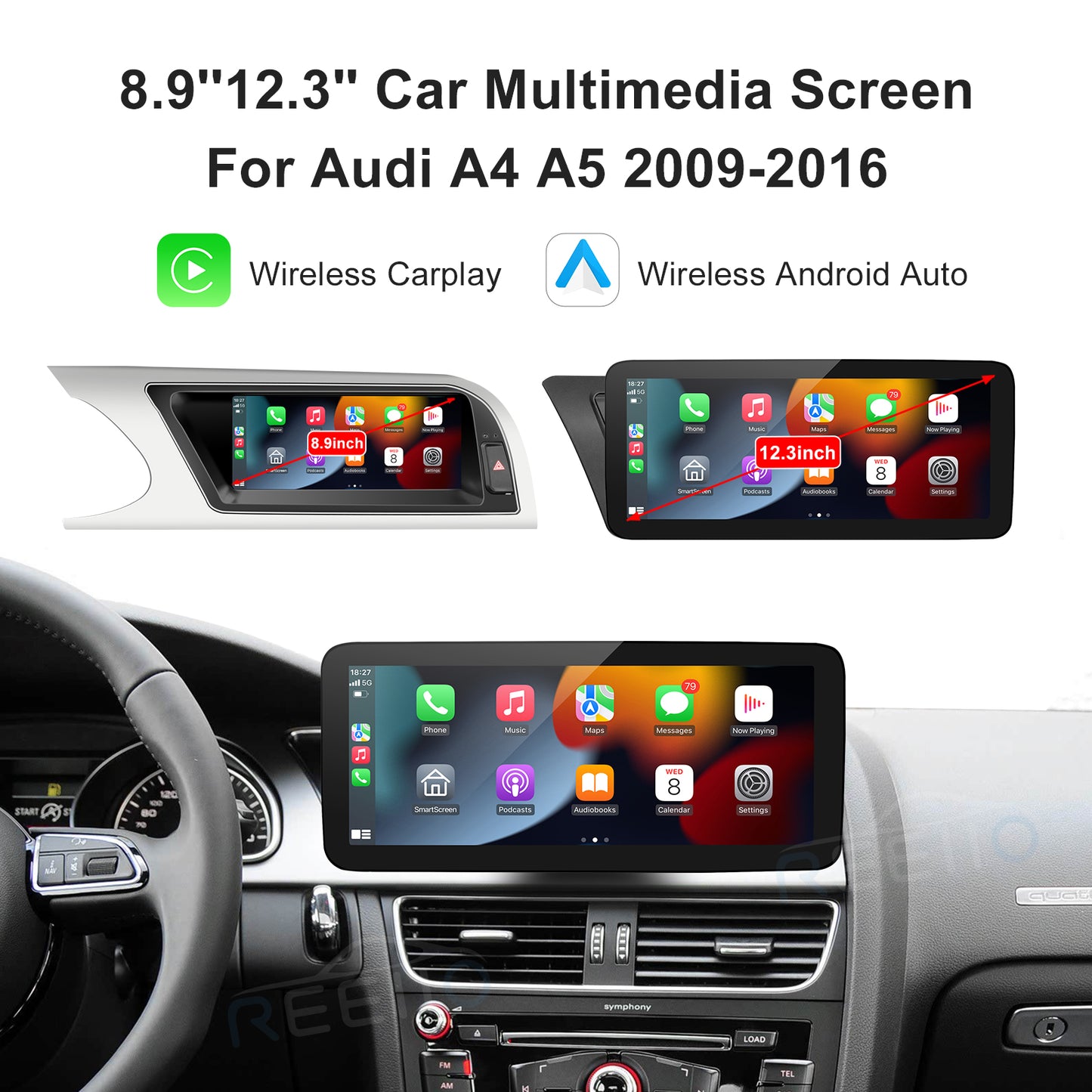 Wireless CarPlay Android Auto Linux Multimedia Screen Compatible With Audi A4 A5 Left Rudder (2009-2016)