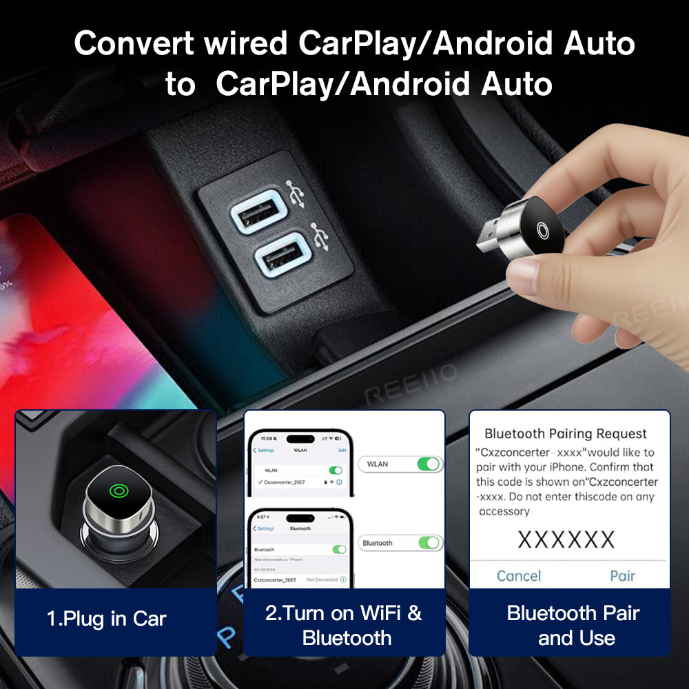 2 in 1 Wired to Wireless CarPlay Android Auto USB Dongle
