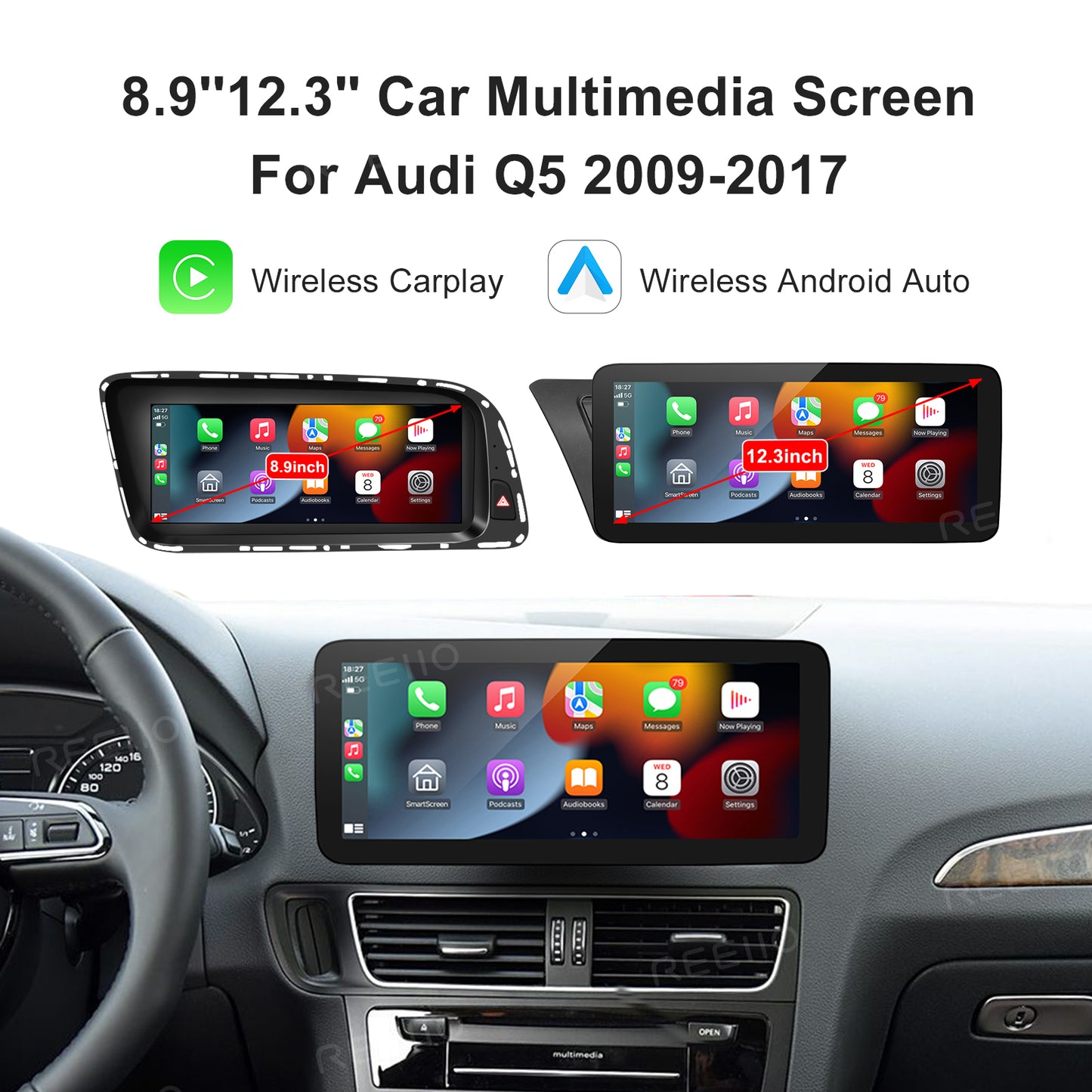 Wireless CarPlay Android Auto Linux Multimedia Screen Compatible With Audi Q5 Left Rudder (2009-2017)