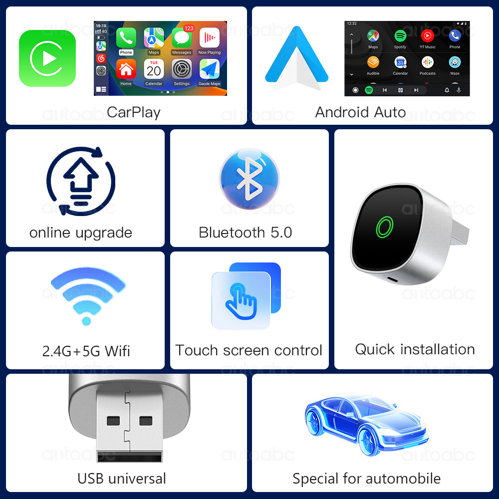 2 in 1 Wired to Wireless CarPlay Android Auto USB Dongle