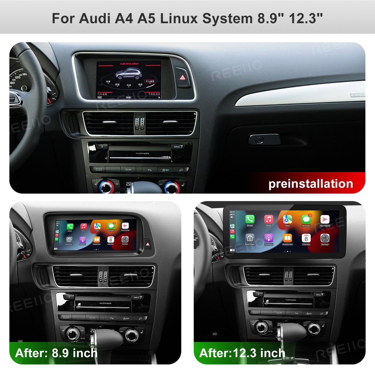 Wireless CarPlay Android Auto Linux Multimedia Screen Compatible With Audi Q5 Left Rudder (2009-2017)