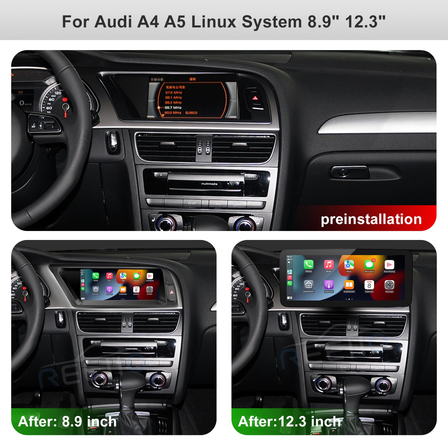 Wireless CarPlay Android Auto Linux Multimedia Screen Compatible With Audi A4 A5 Left Rudder (2009-2016)
