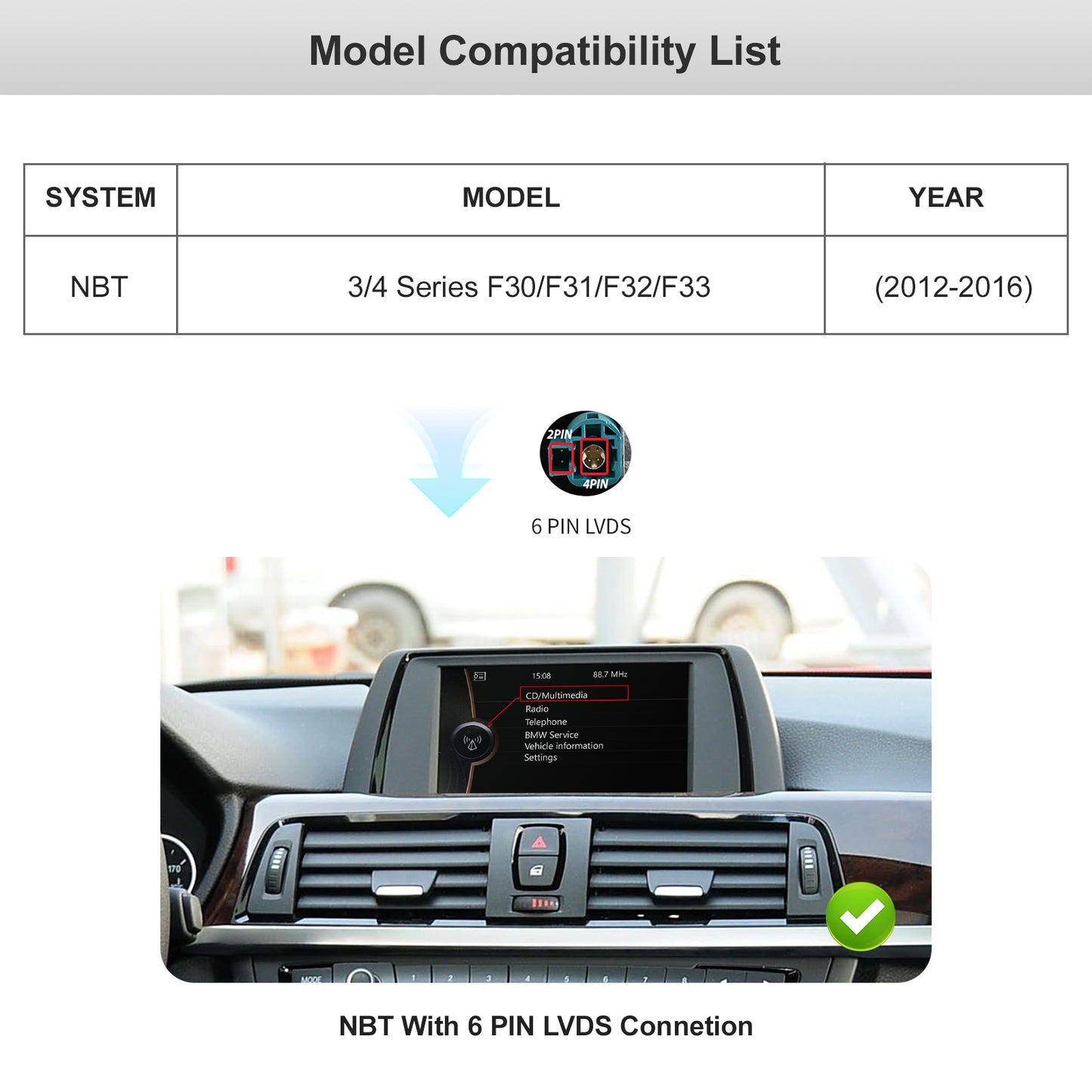 10,25 Zoll kabelloser CarPlay Android Auto Linux Multimedia-Bildschirm, kompatibel mit BMW 3er/4er F30~F33 (2012-2016)