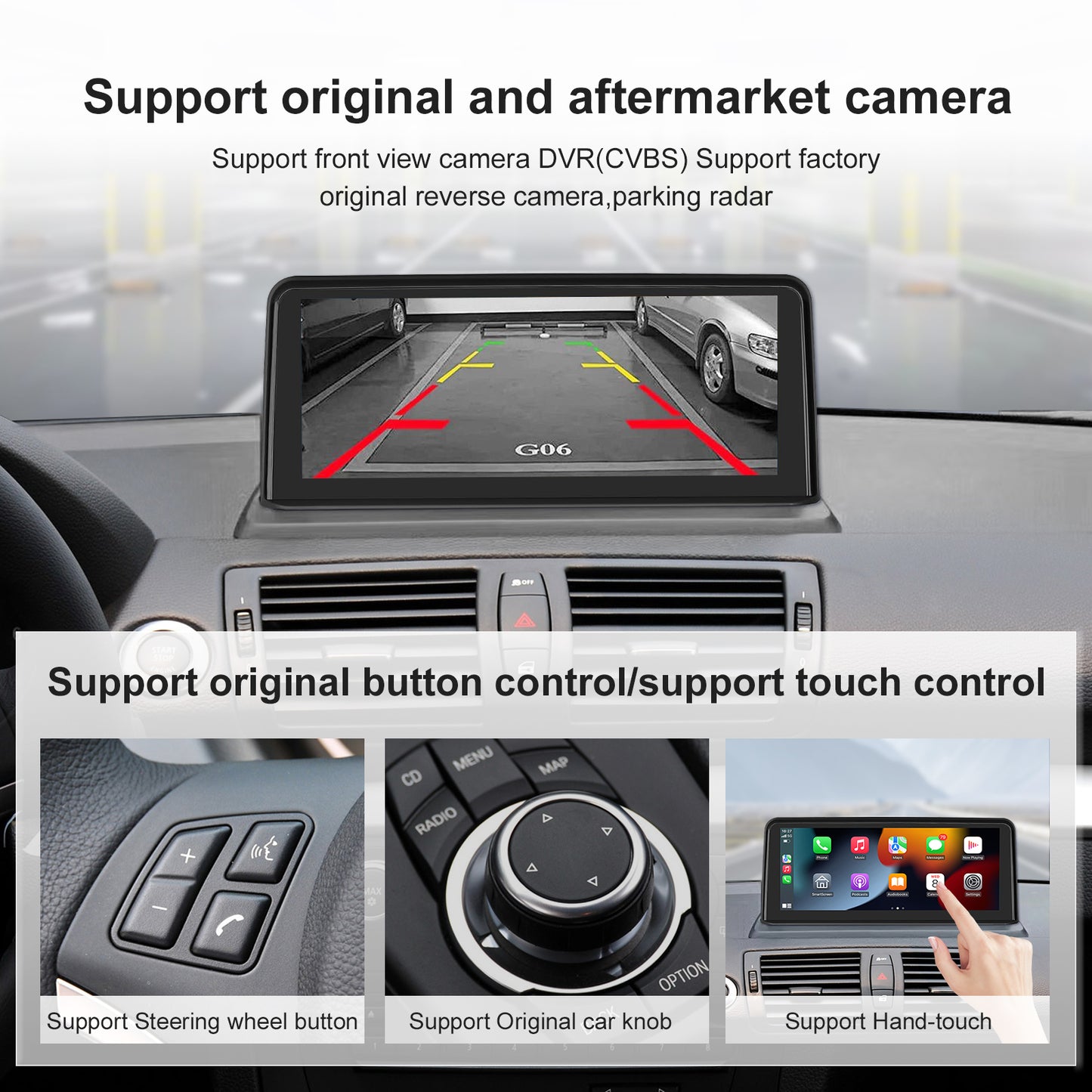 10,25 Zoll kabelloser CarPlay Android Auto Linux Mutilmedia-Bildschirm, kompatibel mit 1er-Serie E82 E87 E88 (2004–2012).