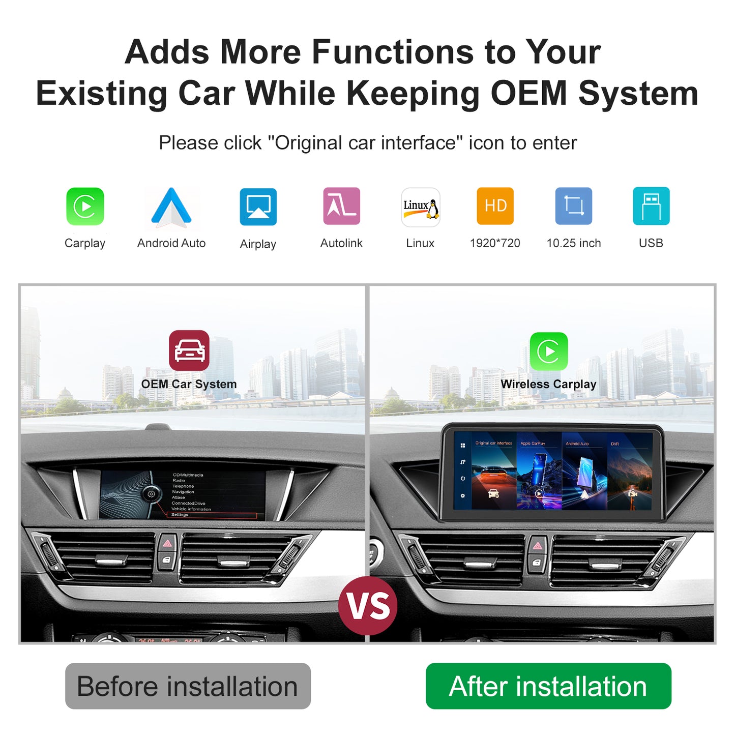 10,25 Zoll Wireless CarPlay Android Auto Linux Multimedia-Bildschirm Kompatibel mit BMW X1 E84 2009-2015