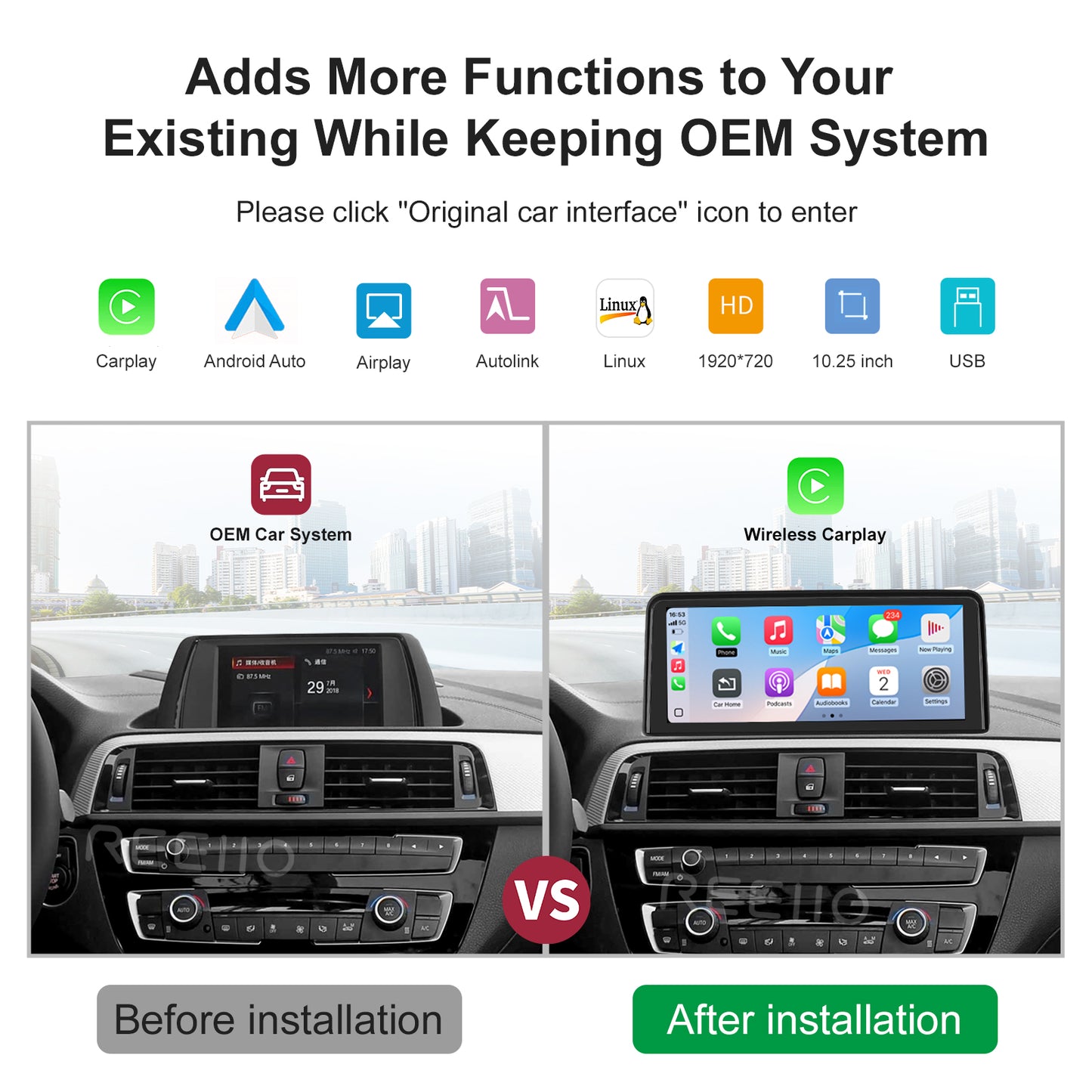 10.25 inch Wireless CarPlay Android Auto Linux Multimedia Screen Compatible With BMW ID5/ID6 EVO system