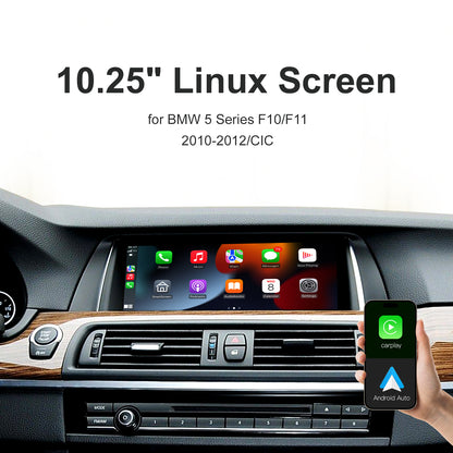 10,25 Zoll kabelloser CarPlay Android Auto Linux Multimedia-Bildschirm, kompatibel mit BMW 5er F10 F11 (2012–2016)