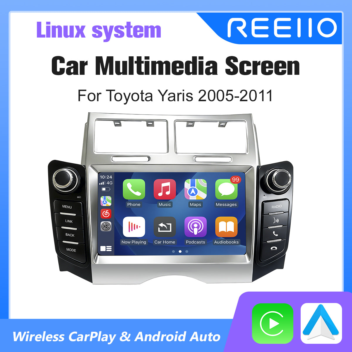 7" Car Stereo Radio Head Unit Multimedia Screen For Toyota Yaris Wireless CarPlay Android Auto