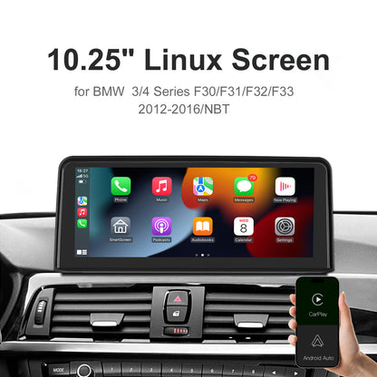 10,25 Zoll kabelloser CarPlay Android Auto Linux Multimedia-Bildschirm, kompatibel mit BMW 3er/4er F30~F33 (2012-2016)