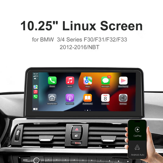 10,25 Zoll kabelloser CarPlay Android Auto Linux Multimedia-Bildschirm, kompatibel mit BMW 3er/4er F30~F33 (2012-2016)
