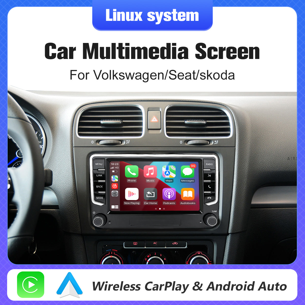 7" Car Stereo Radio Head Unit Multimedia Screen For Volkswagen Wireless CarPlay Android Auto