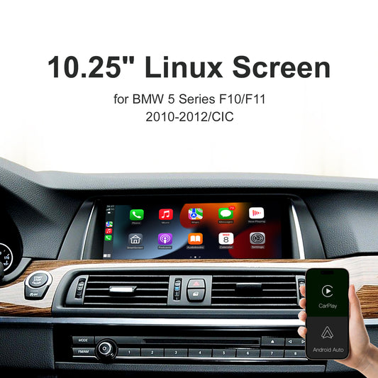 10,25 Zoll kabelloser CarPlay Android Auto Linux Multimedia-Bildschirm, kompatibel mit BMW 5er F10 F11 (2012–2016)