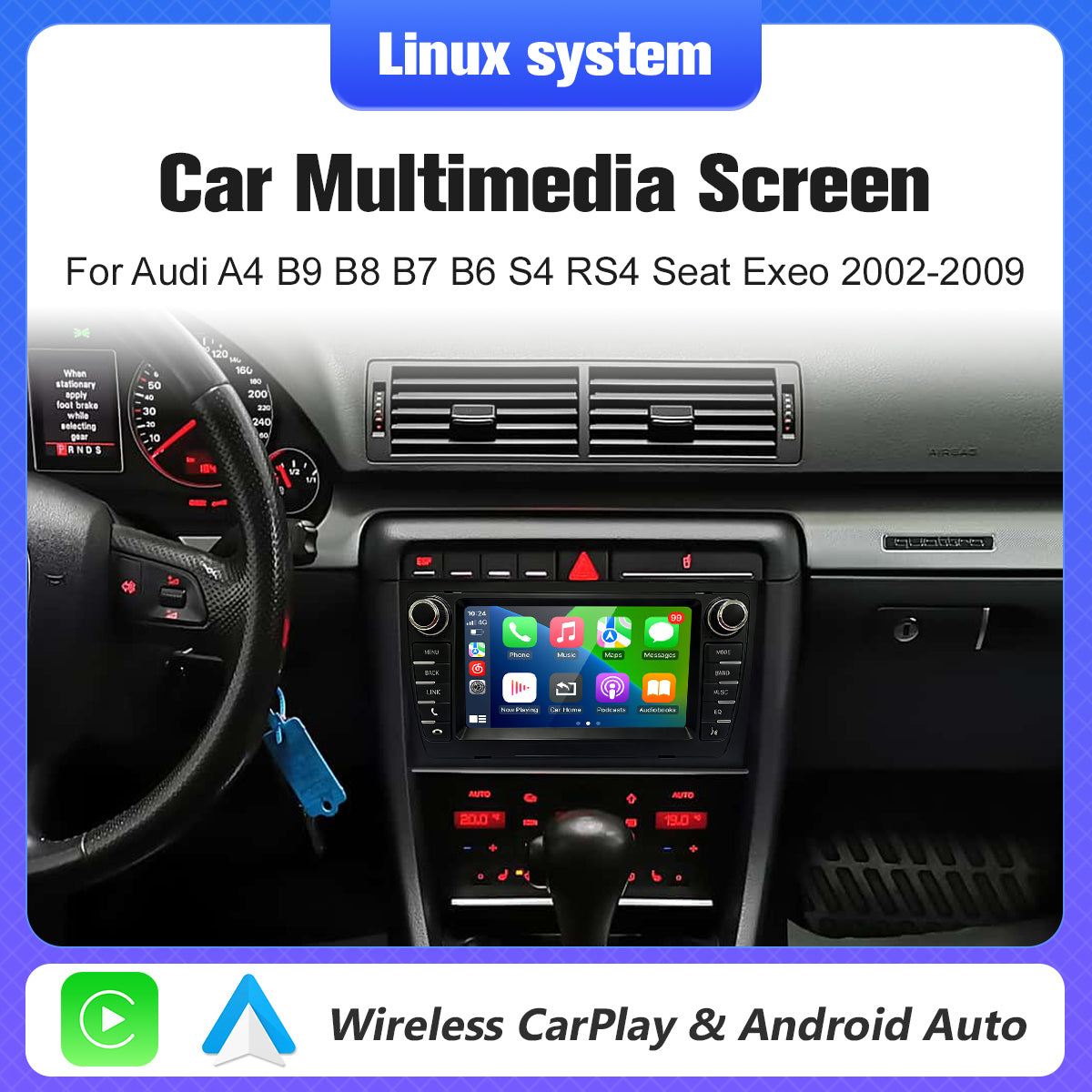 7" Car Stereo Radio Head Unit Multimedia Screen For Audi A4 Wireless CarPlay Android Auto