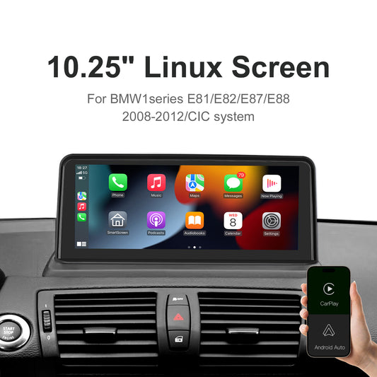 10,25 Zoll kabelloser CarPlay Android Auto Linux Mutilmedia-Bildschirm, kompatibel mit 1er-Serie E82 E87 E88 (2004–2012).