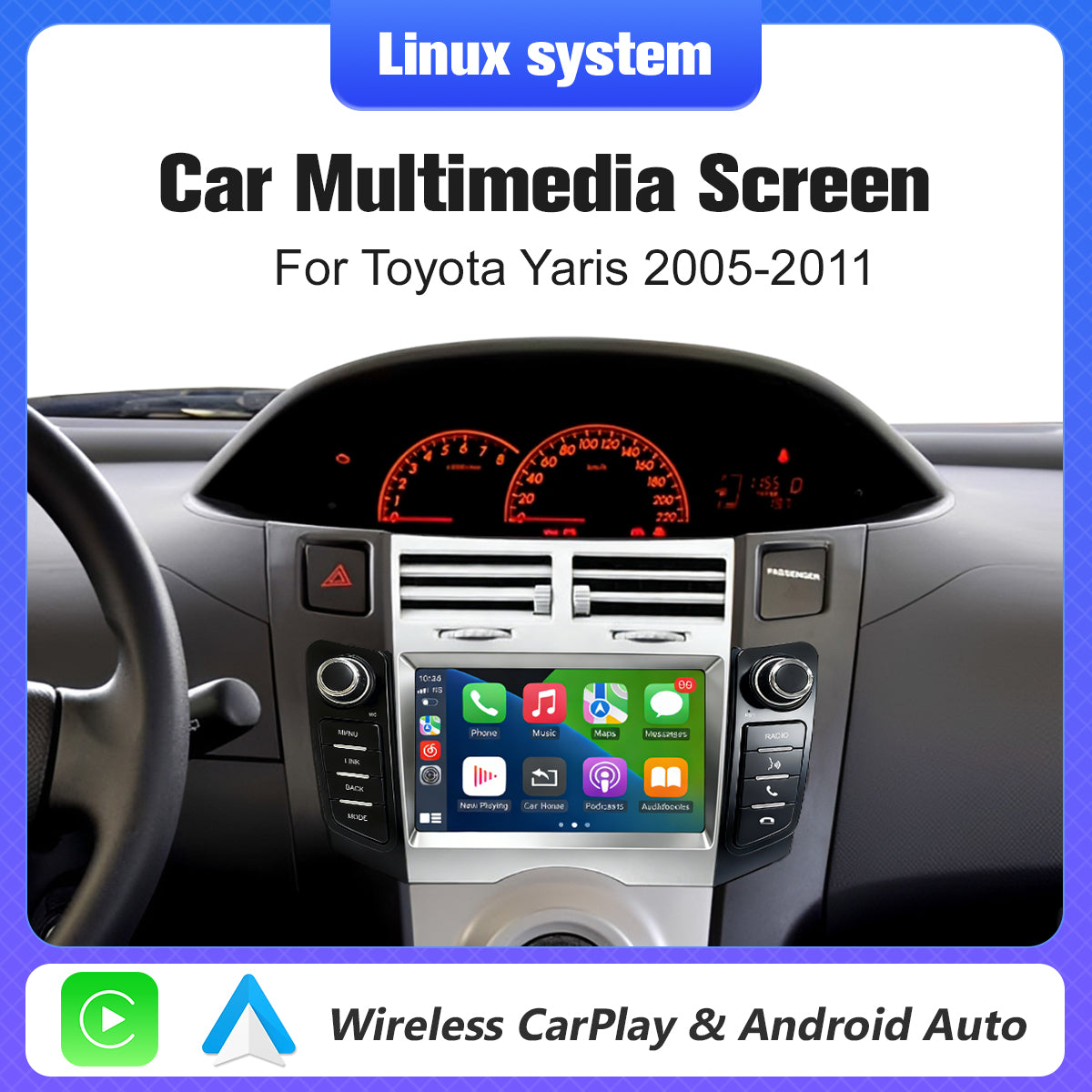 7" Car Stereo Radio Head Unit Multimedia Screen For Toyota Yaris Wireless CarPlay Android Auto