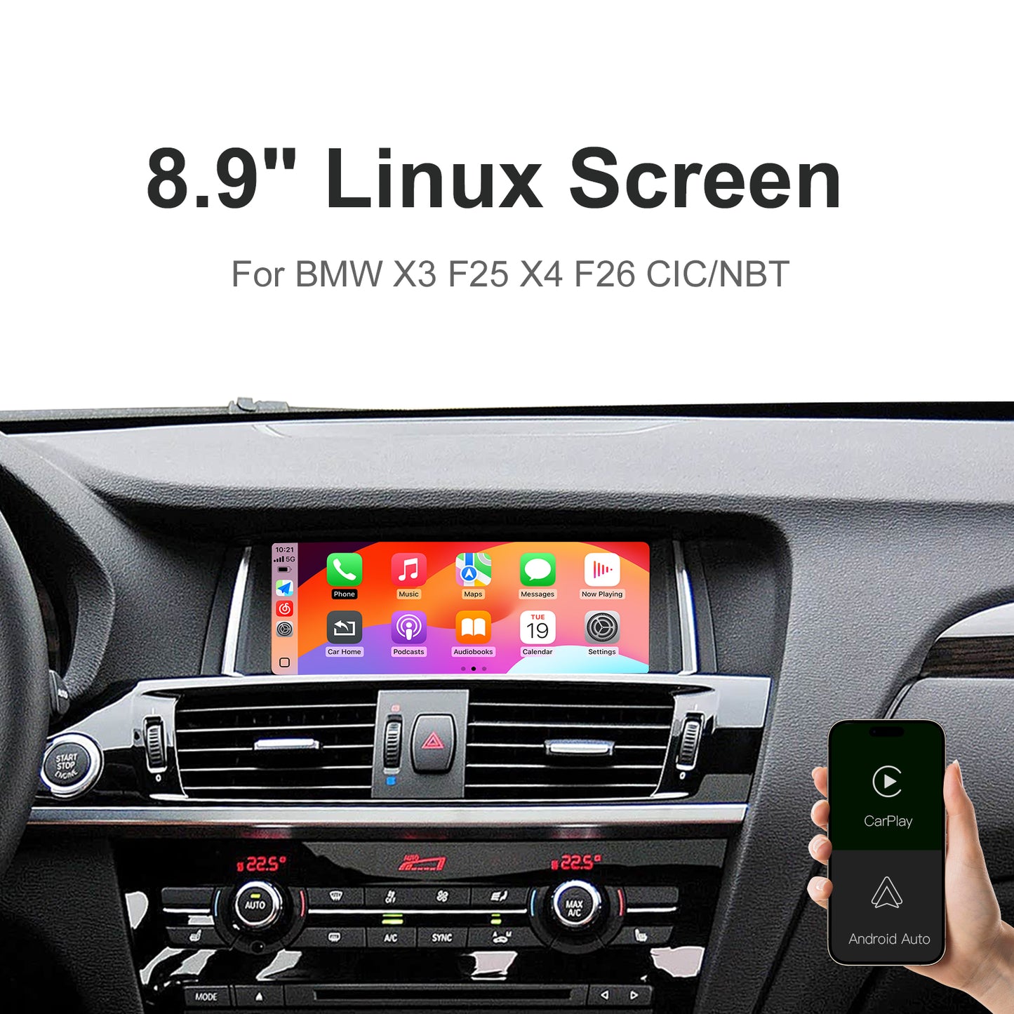 8.9 inch Wireless CarPlay Android Auto Linux Multimedia Screen Compatible With BMW X3/X4 F25/F26