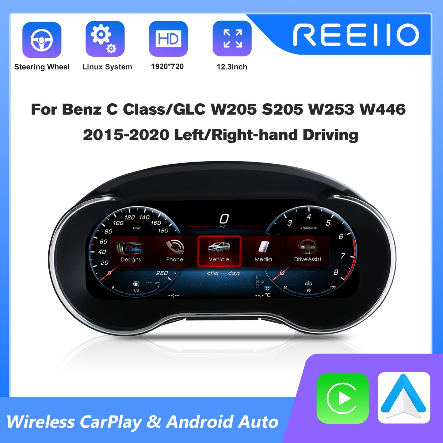 12.3" LCD Cluster Digital Dashboard For Mercedes Benz GLC C-Class