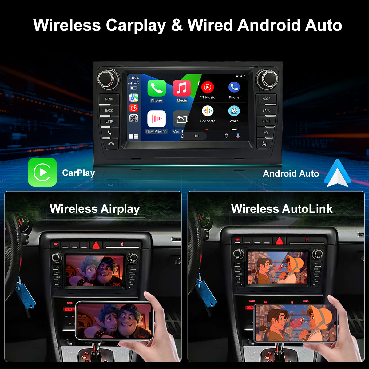 7" Car Stereo Radio Head Unit Multimedia Screen For Audi A4 Wireless CarPlay Android Auto