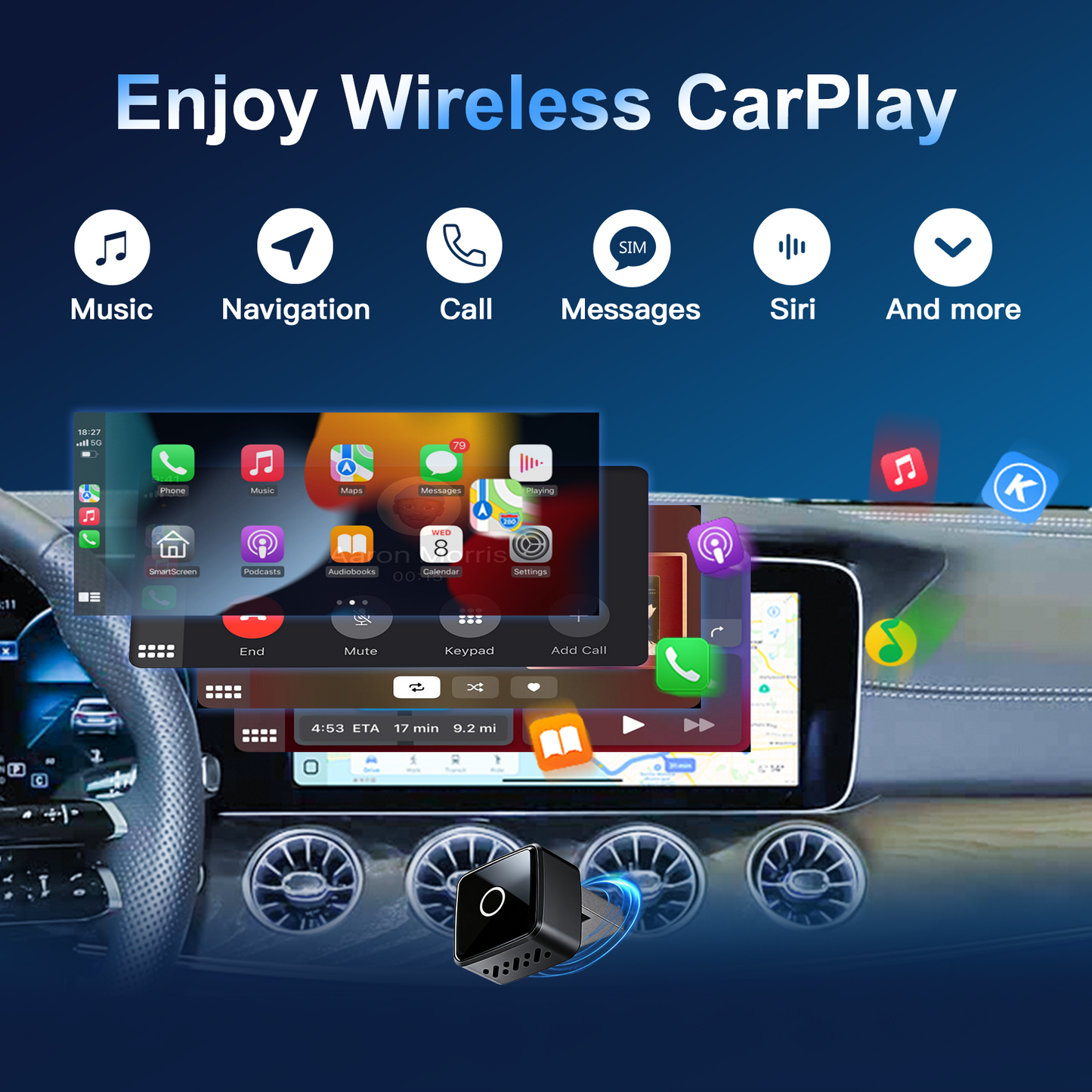 Reeiio 2 in 1 Wired to Wireless CarPlay Android Auto USB Adapter