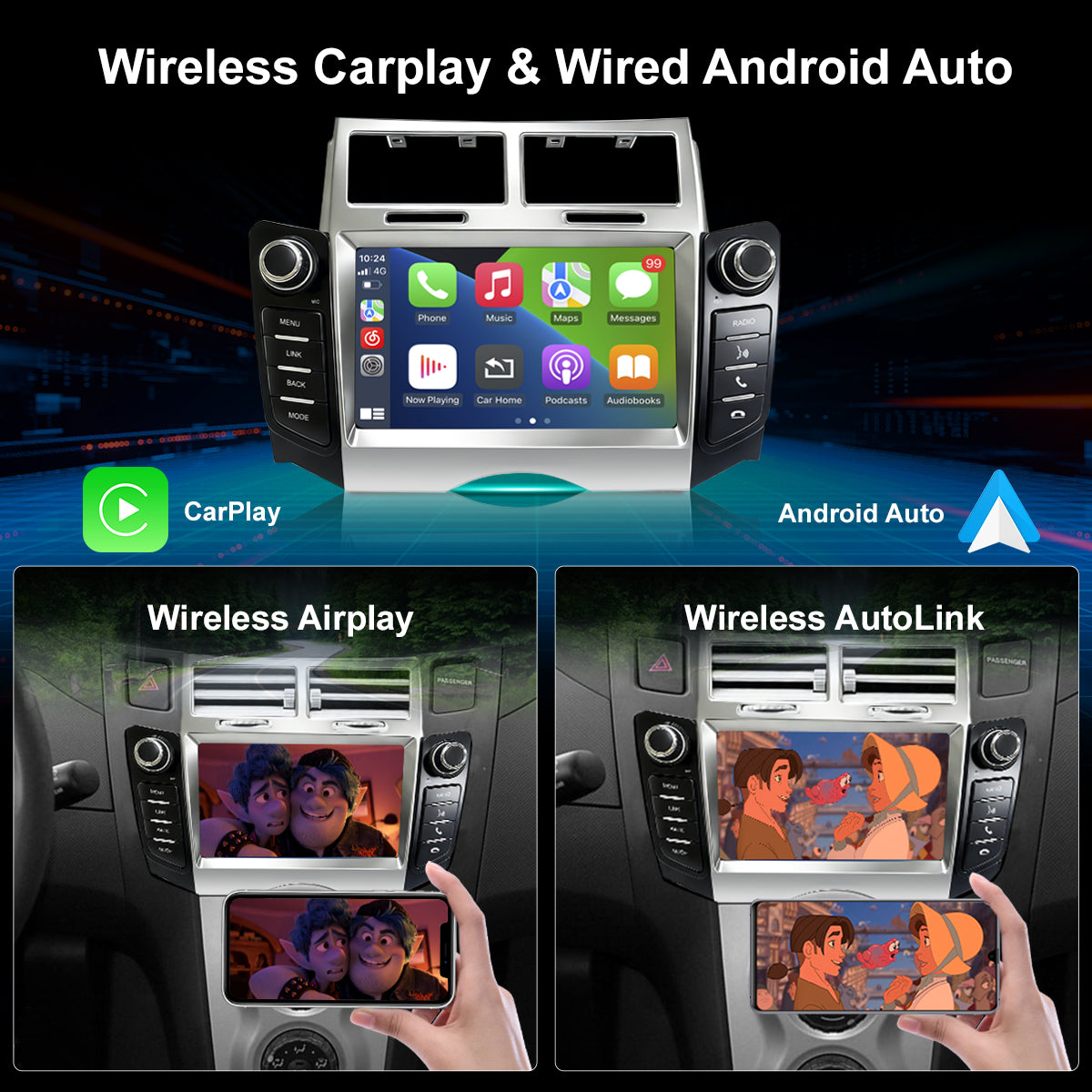 7" Car Stereo Radio Head Unit Multimedia Screen For Toyota Yaris Wireless CarPlay Android Auto