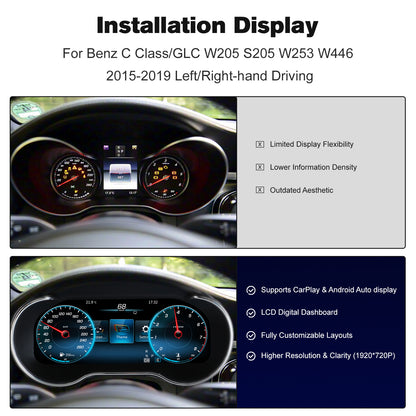 12.3" LCD Cluster Digital Dashboard For Mercedes Benz GLC C-Class
