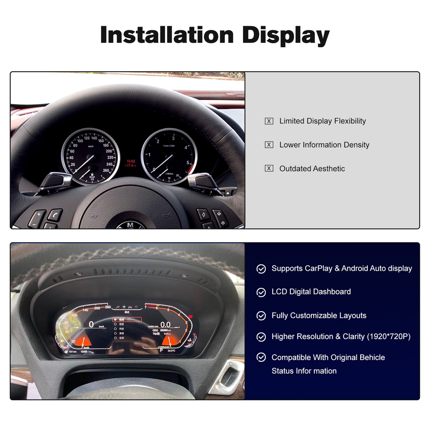 12.3" LCD Cluster Digital Dashboard For BMW 5 Series E60