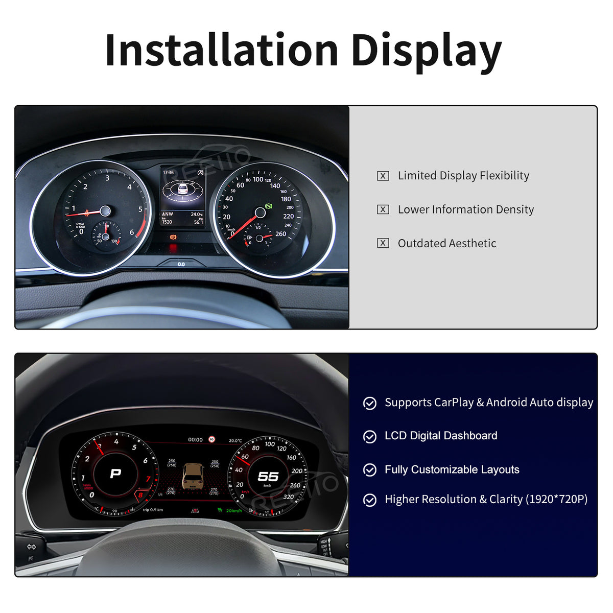 12.3" LCD Cluster Digital Dashboard For Volkswagen Passat Magotan Arteon CC