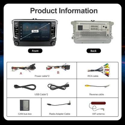 7" Car Stereo Radio Head Unit Multimedia Screen For Volkswagen Wireless CarPlay Android Auto