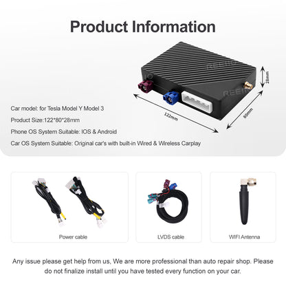 Wireless CarPlay Android Auto Retrofit Compatible With Tesla Model Y Model 3