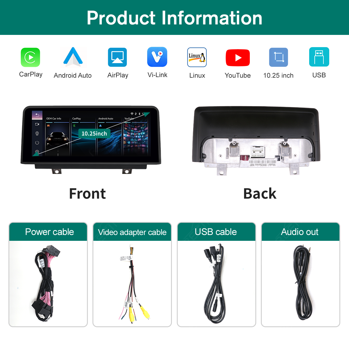 10.25" Wireless CarPlay Screen for BMW 3/4Series F30 – Supports YouTube