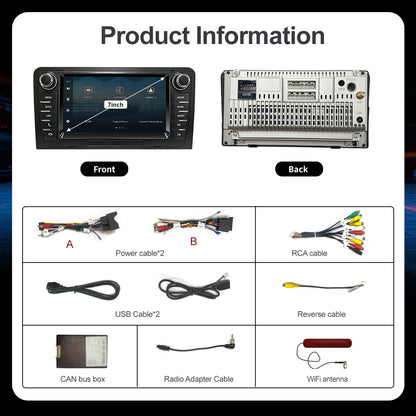 7" Car Stereo Radio Head Unit Multimedia Screen For Audi A3 Wireless CarPlay Android Auto