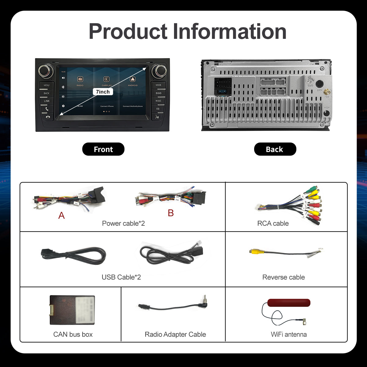 7" Car Stereo Radio Head Unit Multimedia Screen For Audi A4 Wireless CarPlay Android Auto