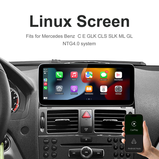 Kabelloser CarPlay Android Auto Linux Multimedia-Bildschirm, kompatibel mit Mercedes Benz NTG4.0 (2008–2012)