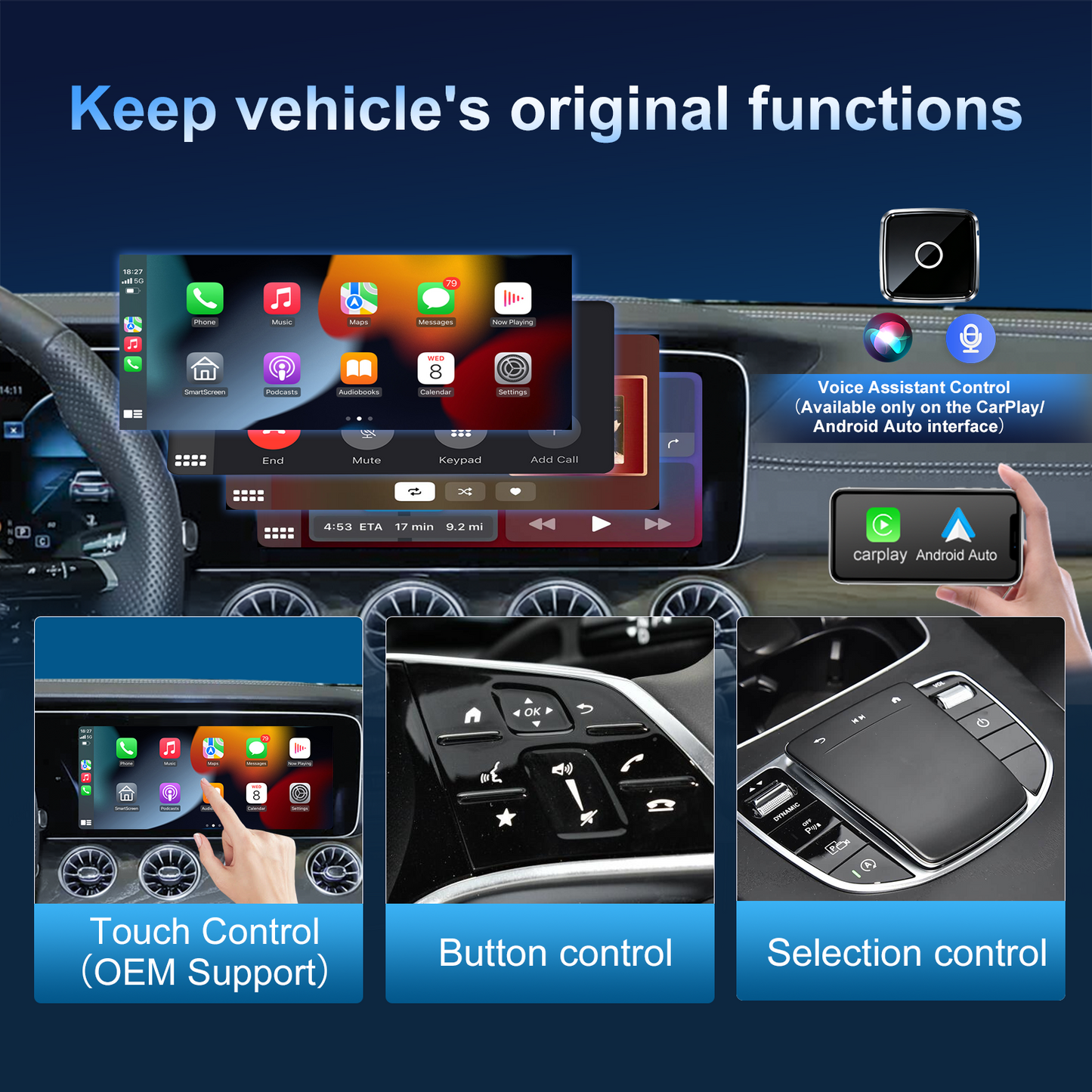 Reeiio 2 in 1 Wired to Wireless CarPlay Android Auto USB Adapter