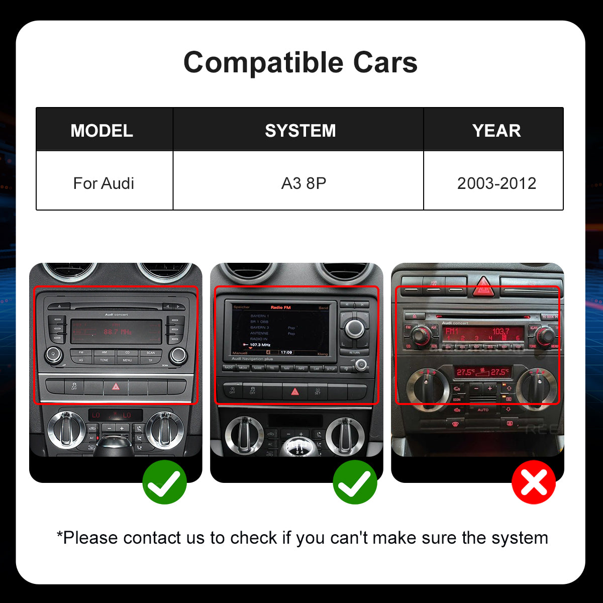 7" Car Stereo Radio Head Unit Multimedia Screen For Audi A3 Wireless CarPlay Android Auto