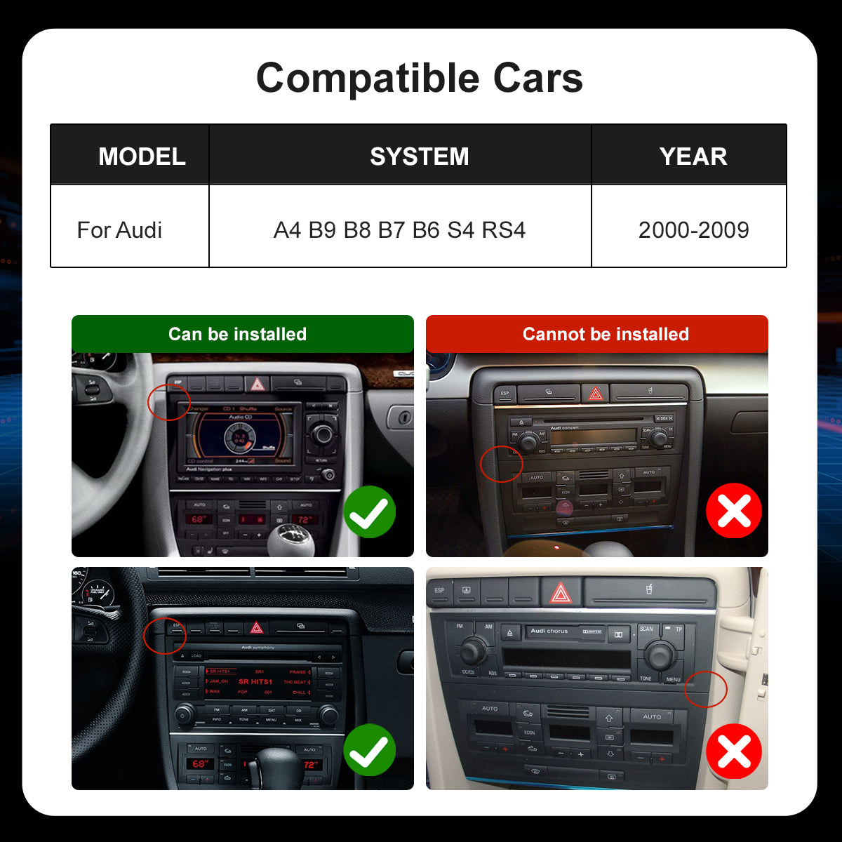 7" Car Stereo Radio Head Unit Multimedia Screen For Audi A4 Wireless CarPlay Android Auto