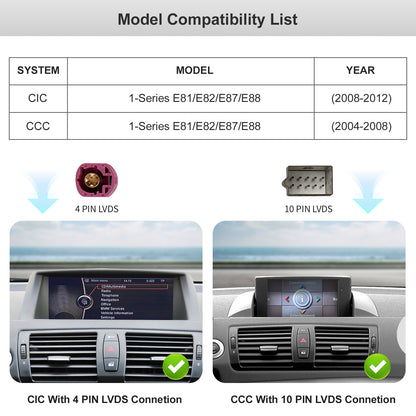 10,25 Zoll kabelloser CarPlay Android Auto Linux Mutilmedia-Bildschirm, kompatibel mit 1er-Serie E82 E87 E88 (2004–2012).