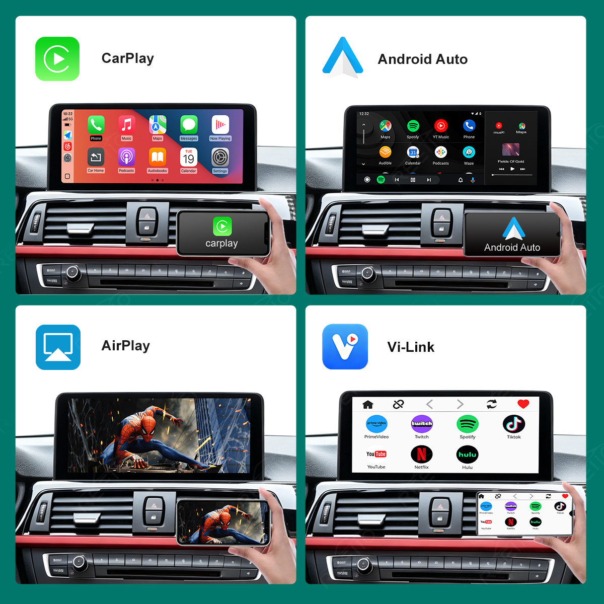 10.25" Wireless CarPlay Screen for BMW 3/4Series F30 – Supports YouTube