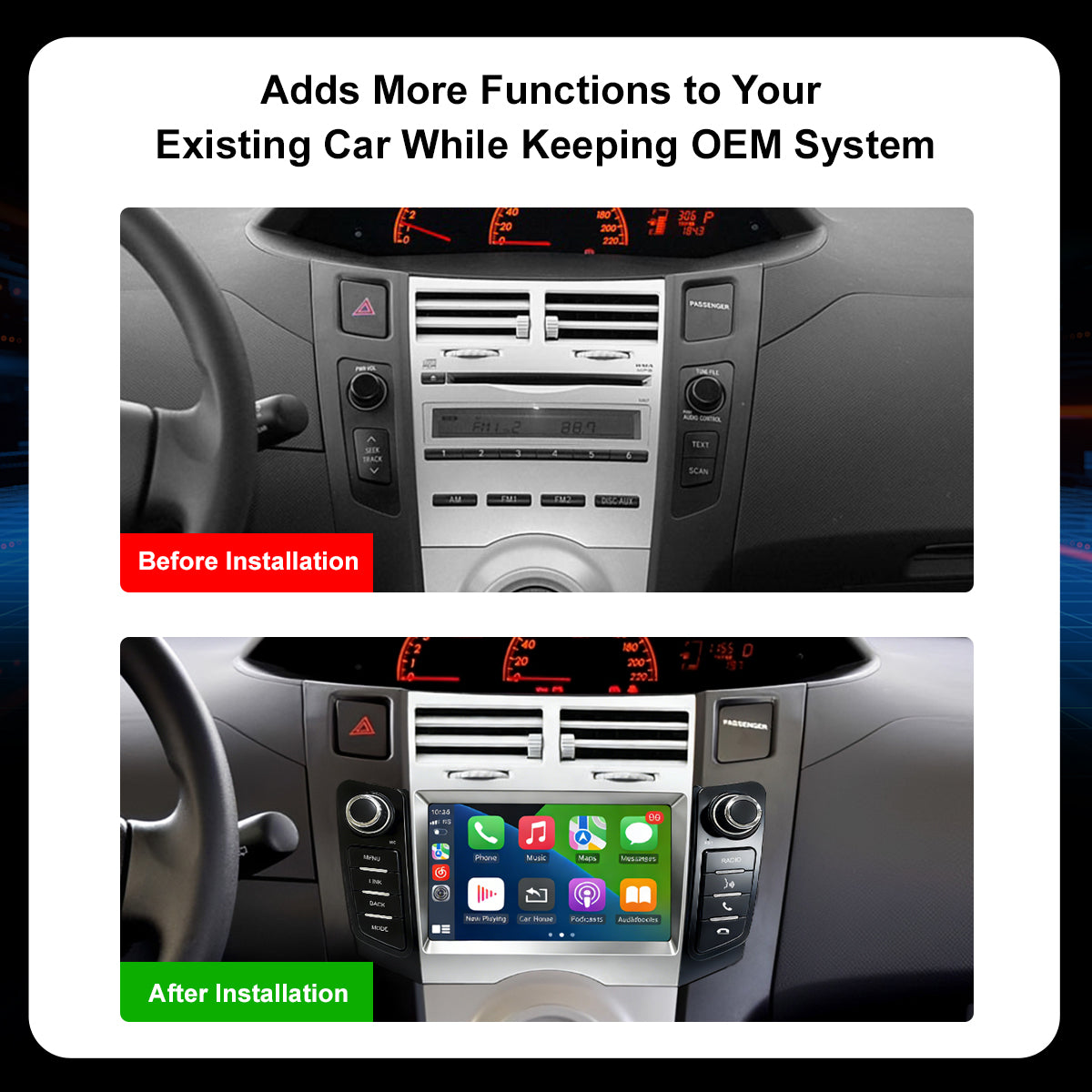 7" Car Stereo Radio Head Unit Multimedia Screen For Toyota Yaris Wireless CarPlay Android Auto