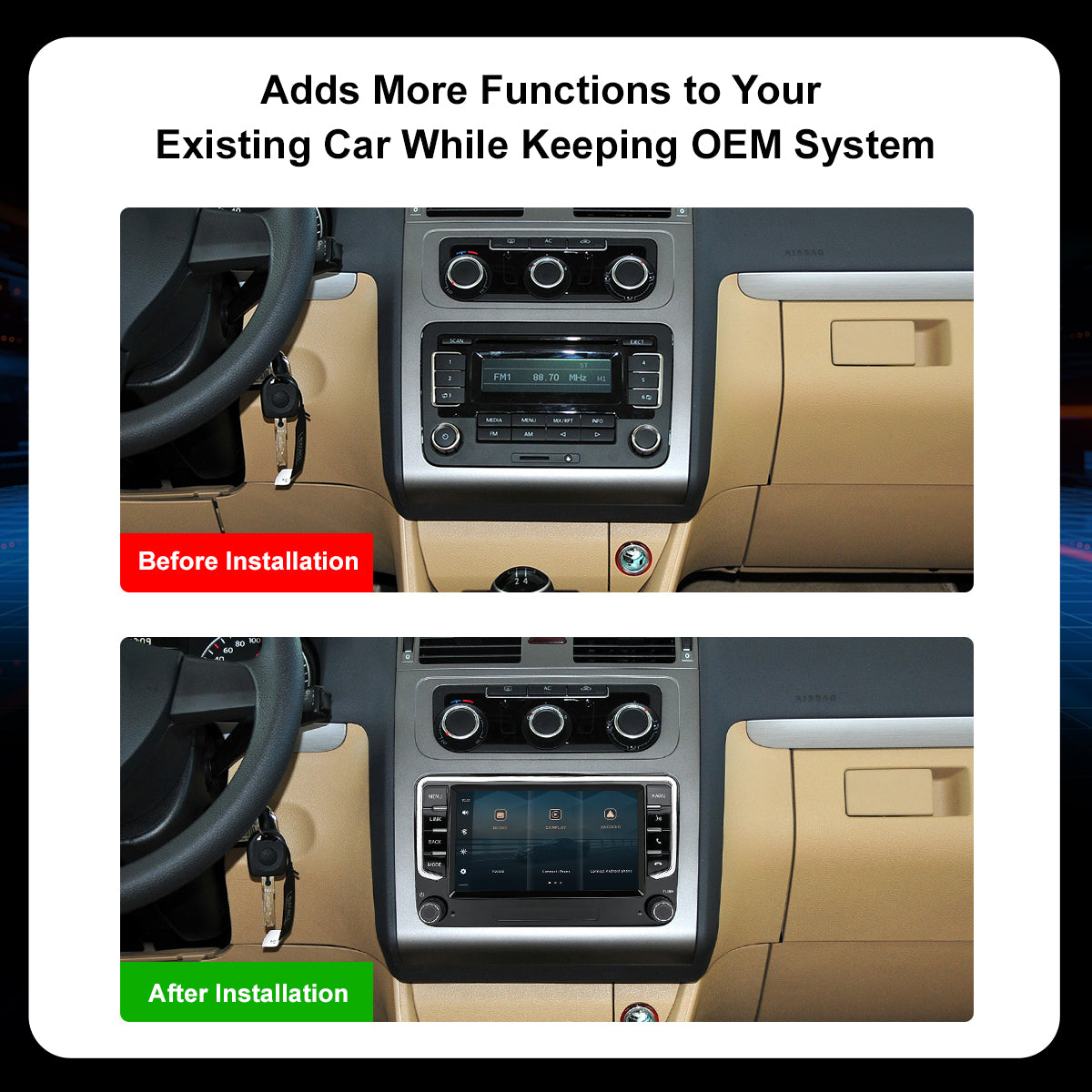 7" Car Stereo Radio Head Unit Multimedia Screen For Volkswagen Wireless CarPlay Android Auto