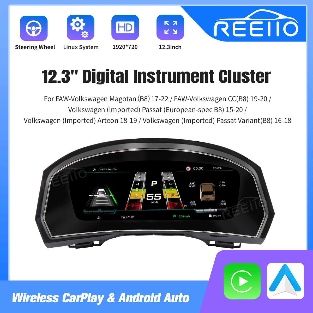 12.3" LCD Cluster Digital Dashboard For Volkswagen Passat Magotan Arteon CC