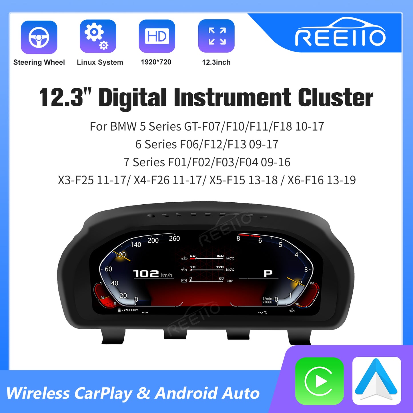 12.3" LCD Cluster Digital Dashboard For BMW 5/6/7 Series F10 F01 F06