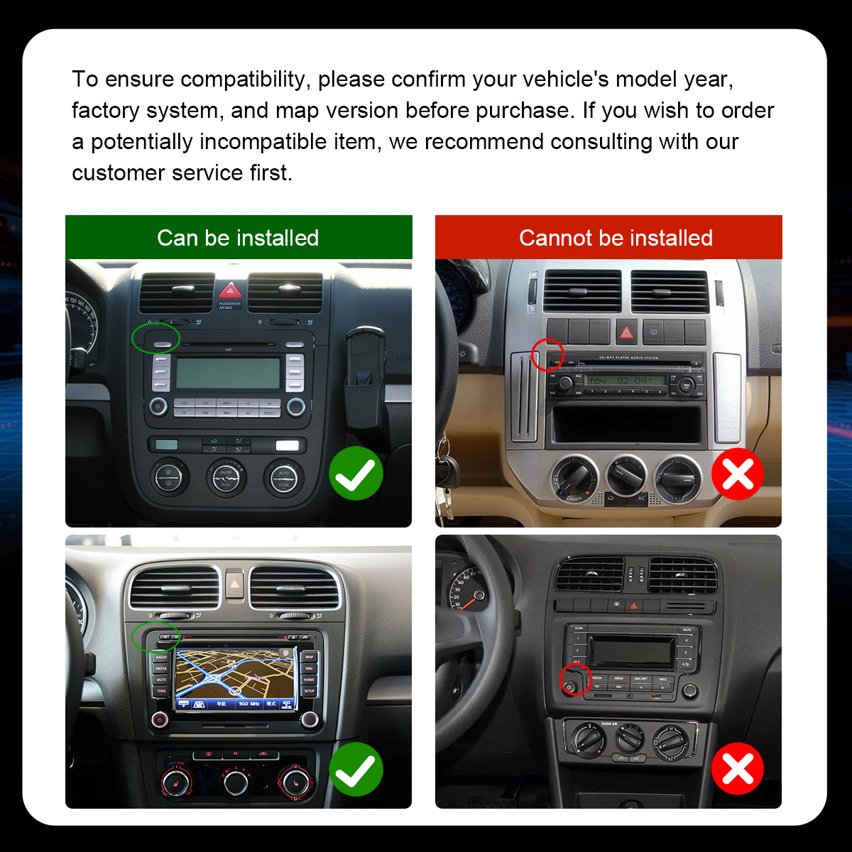 7" Car Stereo Radio Head Unit Multimedia Screen For Volkswagen Wireless CarPlay Android Auto