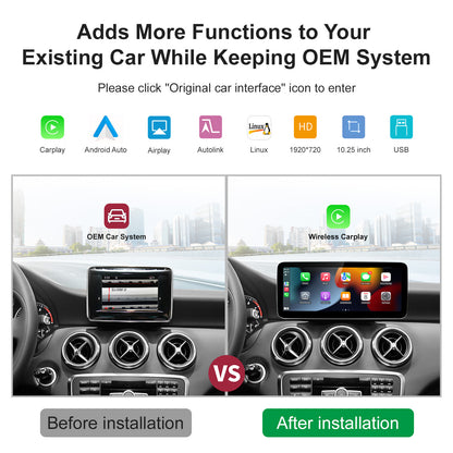 Kabelloser CarPlay Android Auto Linux Multimedia-Bildschirm, kompatibel mit Mercedes Benz NTG 4.5 (2012–2015)