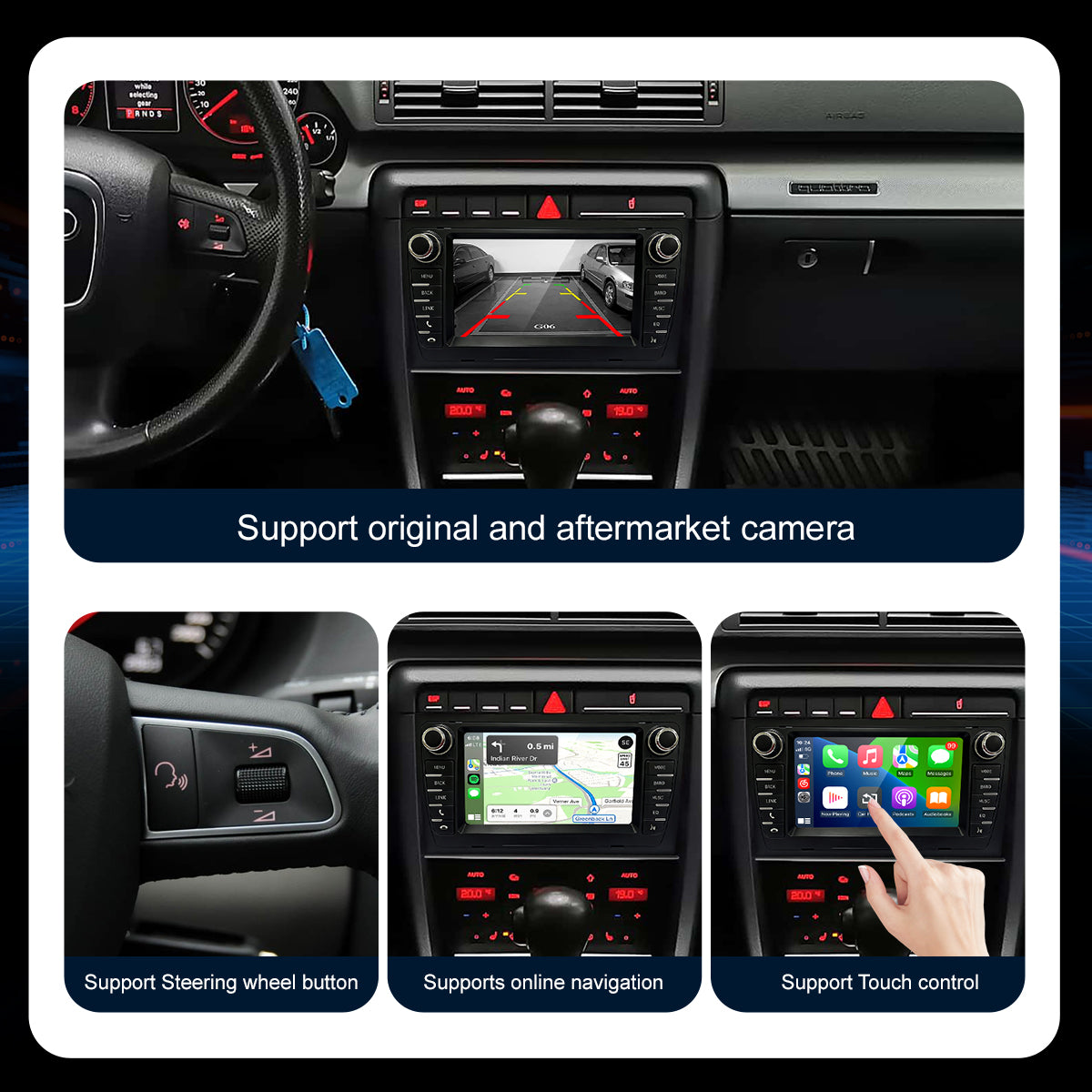 7" Car Stereo Radio Head Unit Multimedia Screen For Audi A4 Wireless CarPlay Android Auto