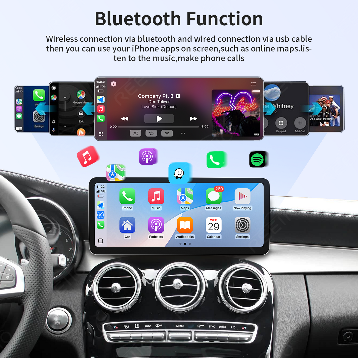 12.3" Ultra-Slim 2400x900 CarPlay Screen for Mercedes C/GLC NTG5.0