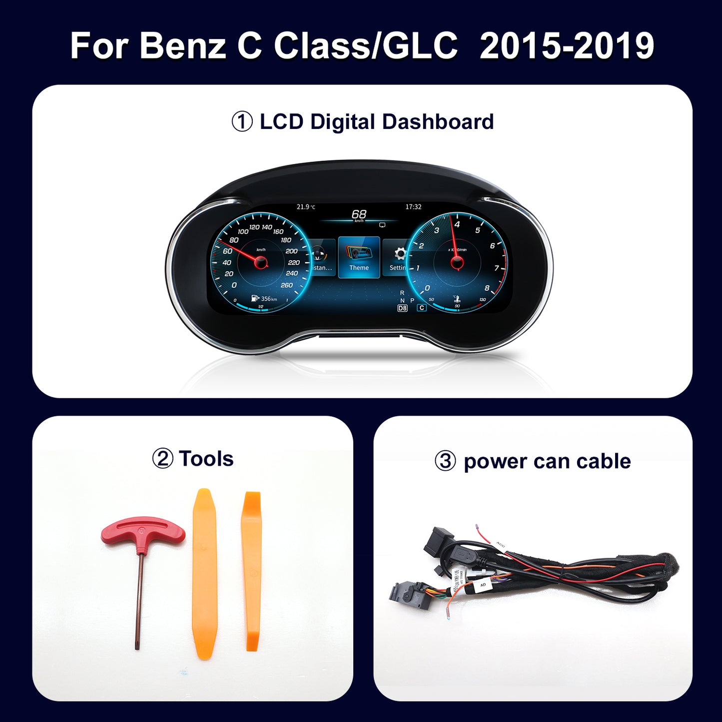 12.3" LCD Cluster Digital Dashboard For Mercedes Benz GLC C-Class
