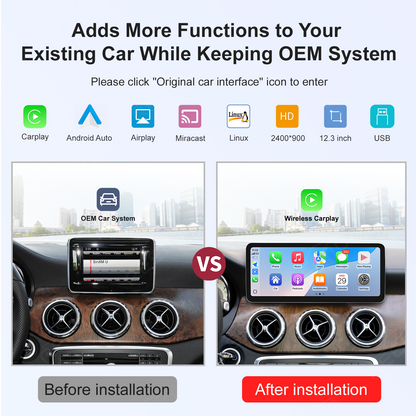 12.3" Ultra-Slim 2400x900 CarPlay Screen for Mercedes NTG4.5/NTG5.0
