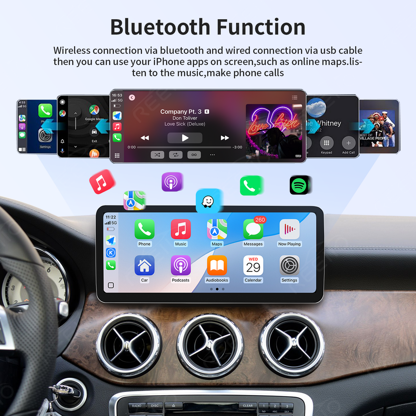 12.3" Ultra-Slim 2400x900 CarPlay Screen for Mercedes NTG4.5/NTG5.0